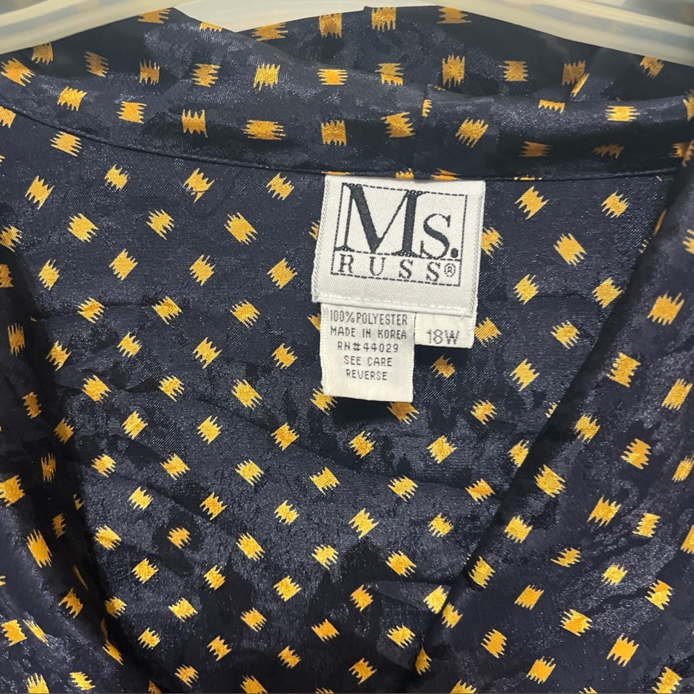 Ms. RUSS Navy and Gold Patterned Blouse - Picture 2 of 8